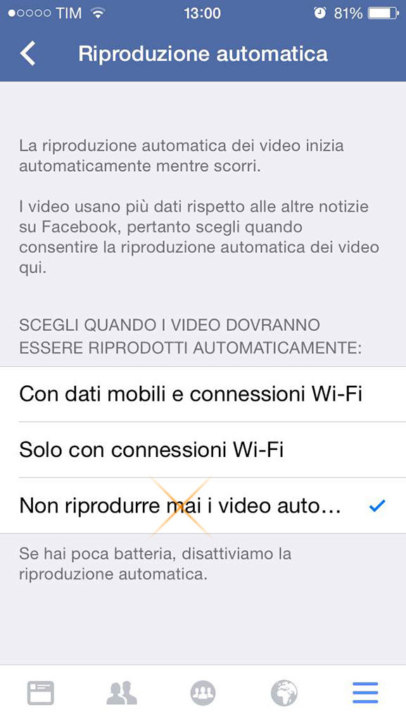 come disattivare video facebook iphone 5