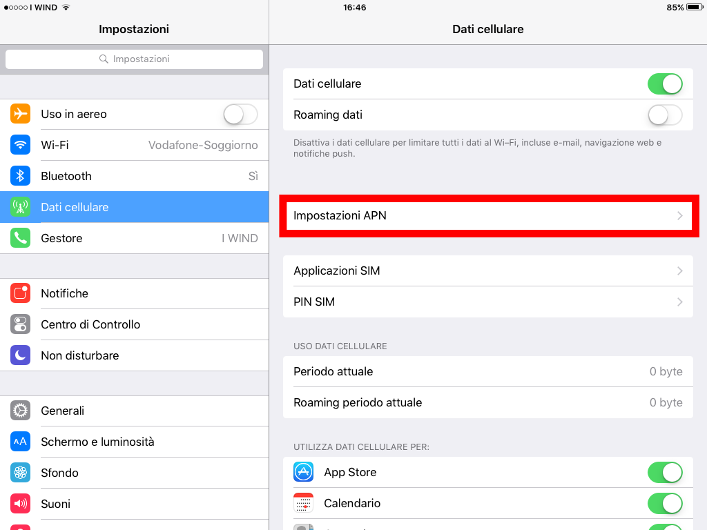 3 - Impostazioni configurare internet 3 su ipad