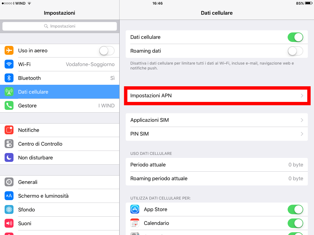 3 - configurare internet tim su ipad Impostazioni