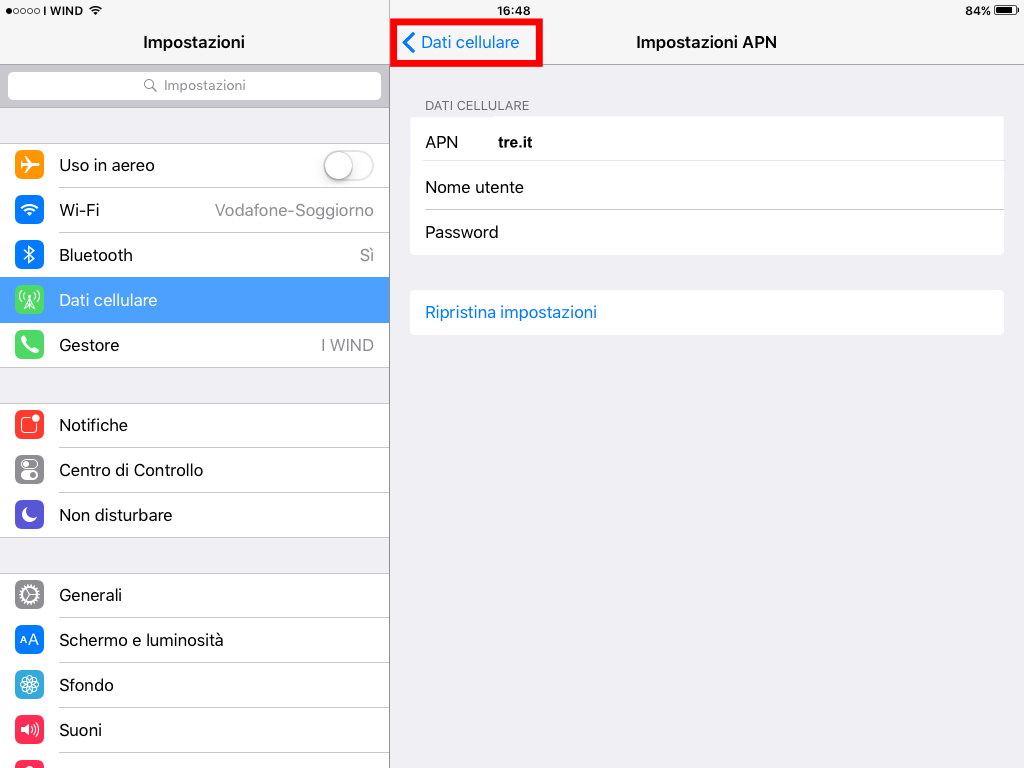 5 - salva configurare internet 3 su ipad