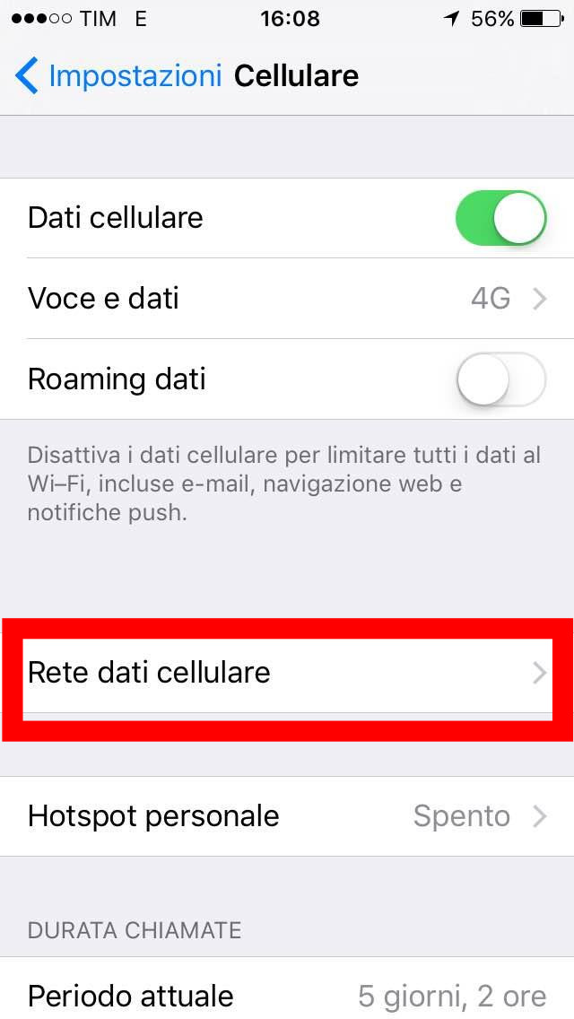 3 - Impostazioni - Rete dati come configurare internet wind