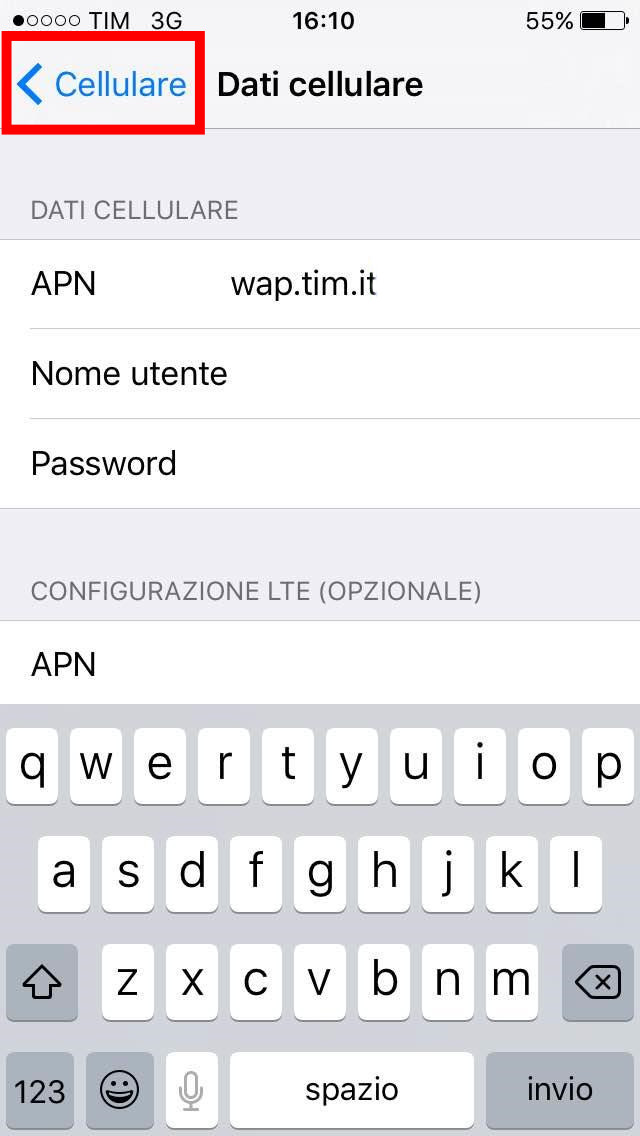 5 - configurazione internet tim iphone